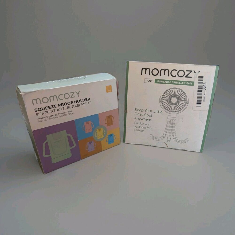 Momcozy Baby Travel Set – Open Box New – Squeeze Proof Holder & Clip-On Fan